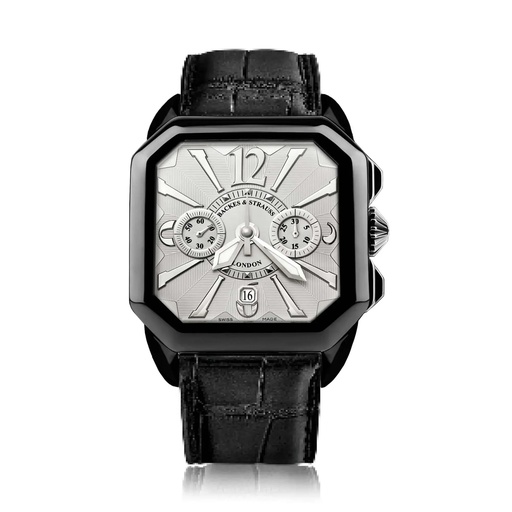 [BY43CC.STEEL.BK.CC.WWA] Berkeley Black Steel Watch White Chronograph Dial With Leather Strap Markers