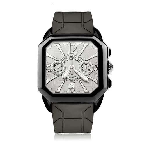 [BY43CC.STEEL.BK.CC.WWA.RUB.BLACK] Berkeley Black Steel Watch White Chronograph Dial With Black Rubber Strap Markers