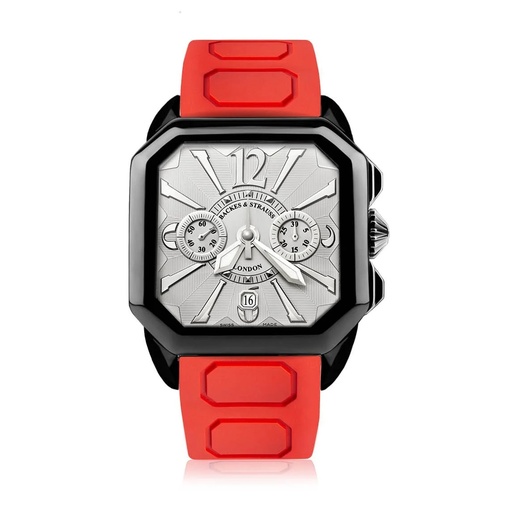 [BY43CC.STEEL.BK.CC.WWA.RUB.RED] Berkeley Black Steel Watch White Chronograph Dial With Red Rubber Strap Markers