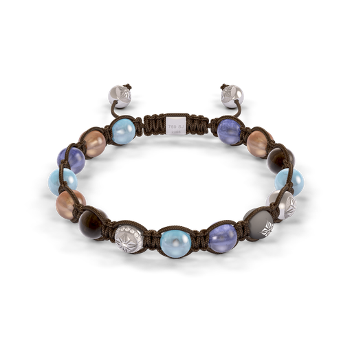 [D253516] Shamballa Jewels - White Gold Brown Diamond, Blue Sapphire, Aquamarine, Tanzanite & White Diamond 8mm Braided Bracelet