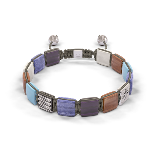 [D253520] Shamballa Jewels - Black Gold & White Gold White Diamond, Aquamarine, Tanzanite, Grey Moonstone, Amethyst & Brown Moonstone 10mm Lock Bracelet