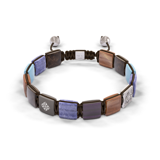 [D253522] Shamballa Jewels - White Gold White Diamond, Aquamarine, Tanzanite, Brown Sapphire, Amethyst & Brown Moonstone 10mm Lock Bracelet