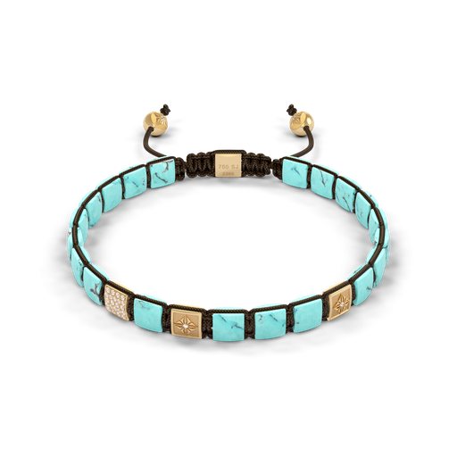 [D252475] Shamballa Jewels - Yellow Gold White Diamond & Turquoise 6mm Lock Bracelet