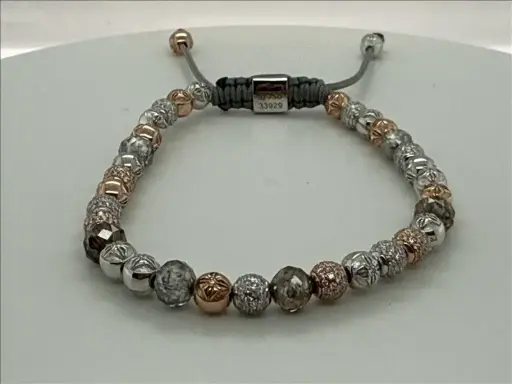 [D250713] Shamballa Jewels - White Gold & Rose Gold Faceted Diamond, White Diamond & Faceted Multicolour Diamond 4mm Non-Braided Bracelet