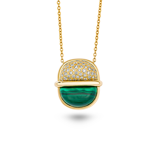 [Amrita Small Round Necklace In Malachite With Diamonds#7986] Amrita Small Round Necklace In Malachite With Diamonds
