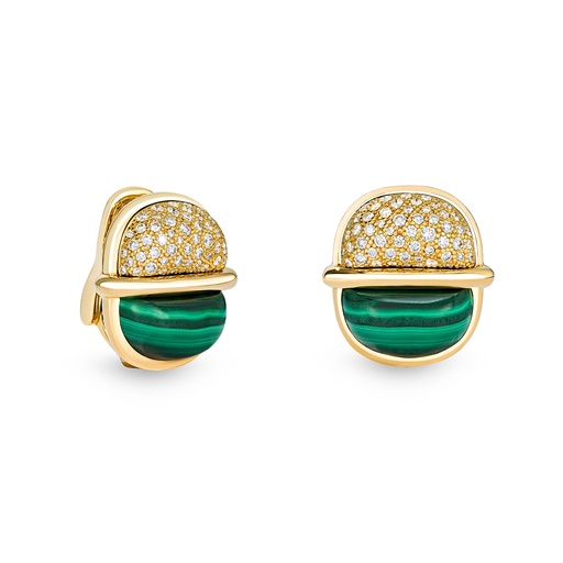 [Amrita Small Round Earrings In Malachite And Diamonds#7987] Amrita Small Round Earrings In Malachite And Diamonds