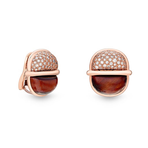 [Amrita Small Round Earrings In Red Tiger'S Eye And Diamonds#7993] Amrita Small Round Earrings In Red Tiger'S Eye And Diamonds