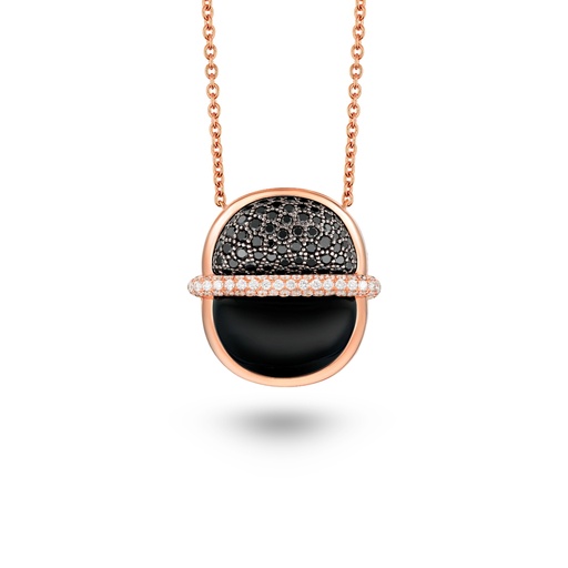 [Amrita Round Necklace In Black Onyx And Diamonds#8004] Amrita Round Necklace In Black Onyx And Diamonds