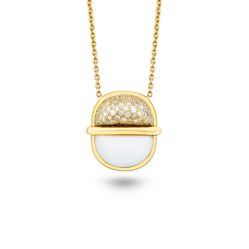 [Amrita Small Round Necklace In White Ceramic With Diamonds#8017] Amrita Small Round Necklace In White Ceramic With Diamonds