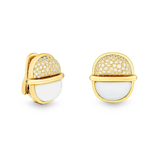 [Amrita Small Round Earrings In White Ceramic And Diamonds#8018] Amrita Small Round Earrings In White Ceramic And Diamonds