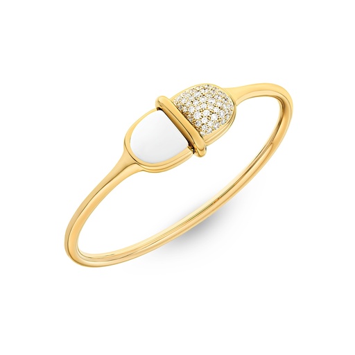 [Amrita Round Bangle In White Ceramic And Diamonds#8019] Amrita Round Bangle In White Ceramic And Diamonds