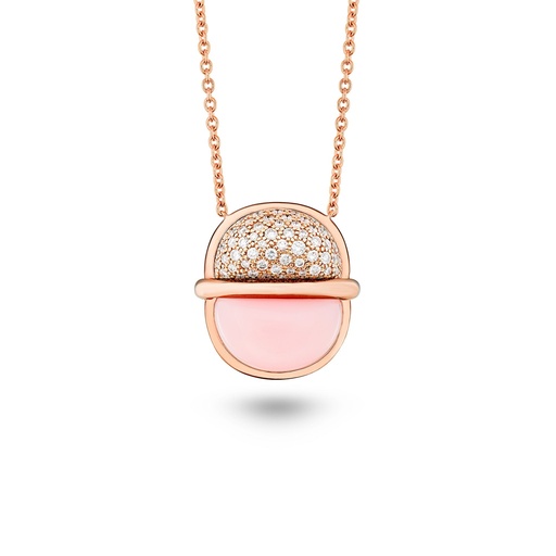 [Amrita Small Round Necklace In Pink Opal With Diamonds#8021] Amrita Small Round Necklace In Pink Opal With Diamonds