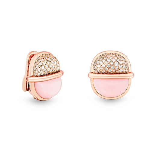 [Amrita Small Round Earrings In Pink Opal And Diamonds#8022] Amrita Small Round Earrings In Pink Opal And Diamonds