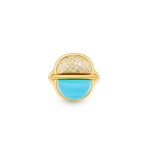 [Amrita Small Round Ring In Sea Blue Chalcedony And Diamonds#8024] Amrita Small Round Ring In Sea Blue Chalcedony And Diamonds