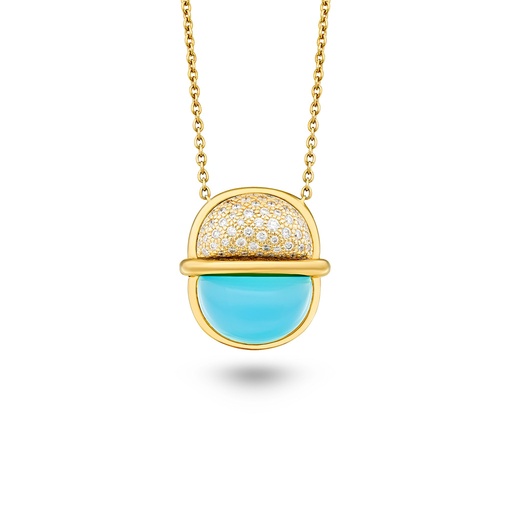 [Amrita Small Round Necklace In Sea Blue Chalcedony And Diamonds#8025] Amrita Small Round Necklace In Sea Blue Chalcedony And Diamonds