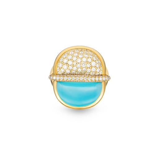 [Amrita Round Ring In Sea Blue Chalcedony And Diamonds#8040] Amrita Round Ring In Sea Blue Chalcedony And Diamonds