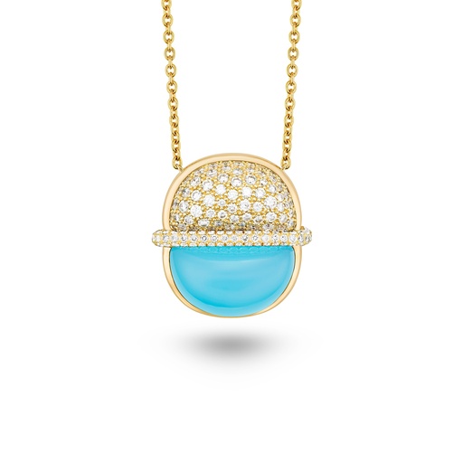 [Amrita Round Necklace In Sea Blue Chalcedony And Diamonds#8041] Amrita Round Necklace In Sea Blue Chalcedony And Diamonds