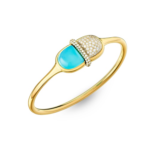 [Amrita Round Bangle In Sea Blue Chalcedony And Diamonds#8042] Amrita Round Bangle In Sea Blue Chalcedony And Diamonds