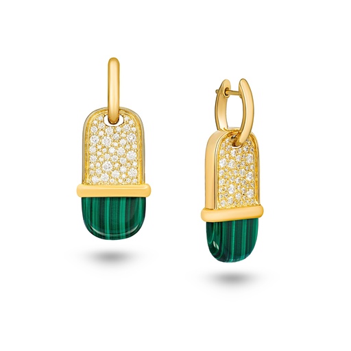 [Amrita Small Tag Earrings In Malachite And Diamonds#8048] Amrita Small Tag Earrings In Malachite And Diamonds
