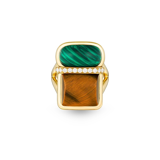 [Amrita Square Ring In Malachite And Tiger'S Eyes#8056] Amrita Square Ring In Malachite And Tiger'S Eyes