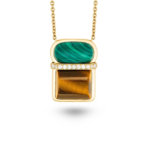 [Amrita Square Necklace In Malachite And Tiger'S Eyes#8057] Amrita Square Necklace In Malachite And Tiger'S Eyes