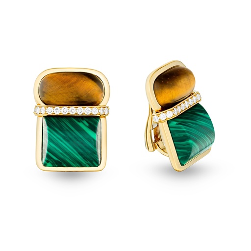 [Amrita Square Earrings In Tiger'S Eyes And Malachite#8059] Amrita Square Earrings In Tiger'S Eyes And Malachite