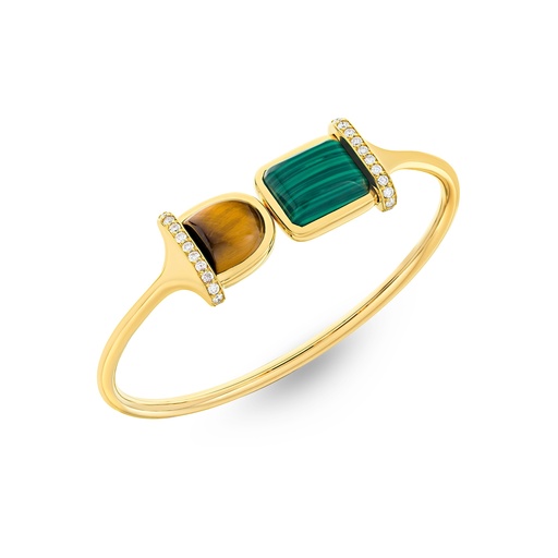 [Amrita Square Bangle In Tiger'S Eyes And Malachite#8060] Amrita Square Bangle In Tiger'S Eyes And Malachite