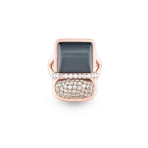 [Amrita Square Duplet Ring In Hematite, Milky Quartz And Diamonds#8064] Amrita Square Duplet Ring In Hematite, Milky Quartz And Diamonds