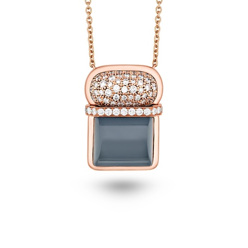 [Amrita Square Duplet Necklace In Hematite, Milky Quartz And Diamonds#8065] Amrita Square Duplet Necklace In Hematite, Milky Quartz And Diamonds