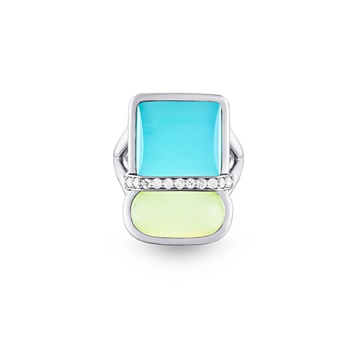 [Amrita Square Ring In Sea Blue Chalcedony And Phenite#8072] Amrita Square Ring In Sea Blue Chalcedony And Phenite