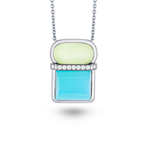 [Amrita Square Necklace In Phenite And Sea Blue Chalcedony#8073] Amrita Square Necklace In Phenite And Sea Blue Chalcedony