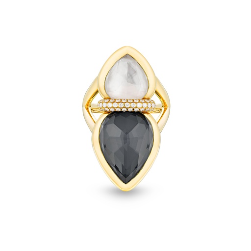 [Amrita Lotus Duplet Ring In Mother Of Pearl, White And Milky Quartz#8075] Amrita Lotus Duplet Ring In Mother Of Pearl, White And Milky Quartz