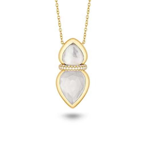 [Amrita Lotus Duplet Necklace In Mother Of Pearl And White Quartz#8077] Amrita Lotus Duplet Necklace In Mother Of Pearl And White Quartz