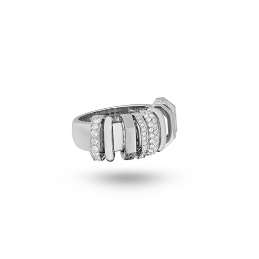 [R064AWG-EC48#8128] Small Akasha Ring With Gold Band And Half Diamond Links