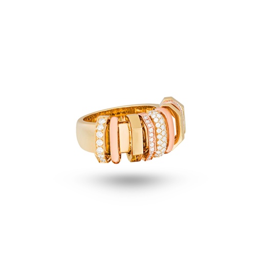 [R064AYPG-EC48#8129] Small Akasha Ring With Gold Band And Half Diamond Links