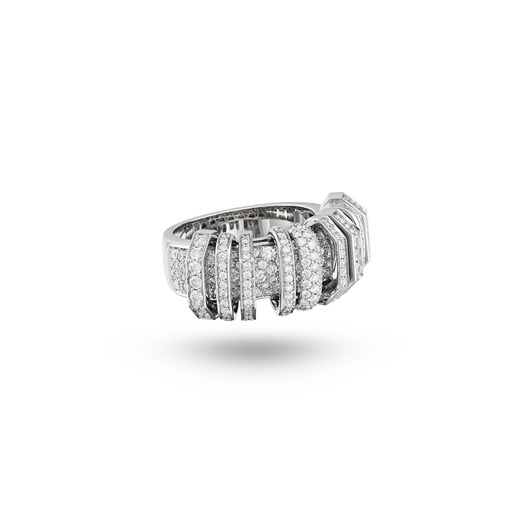 [R064AWG-EC48#8130] Small Akasha Ring With Pave On Band And Full Diamond Links
