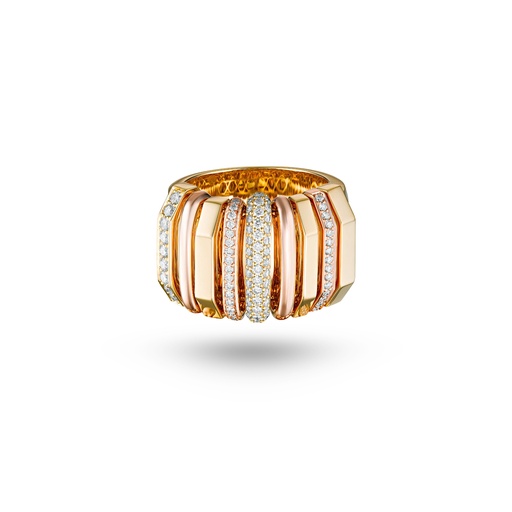 [R054AYPG-EC48#8132] Akasha Ring With Gold Band And Half Diamond Links