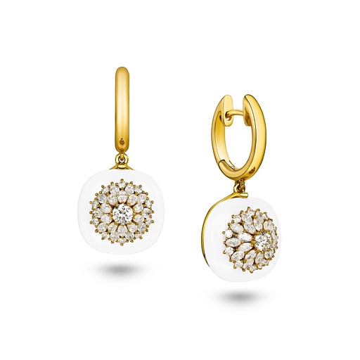 [E046A-WCEYG-MR#8189] Daisy Cushion White Ceramic Earrings