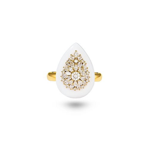 [Daisy Pear-Shape White Ceramic Ring With Diamonds#8190] Daisy Pear-Shape White Ceramic Ring With Diamonds