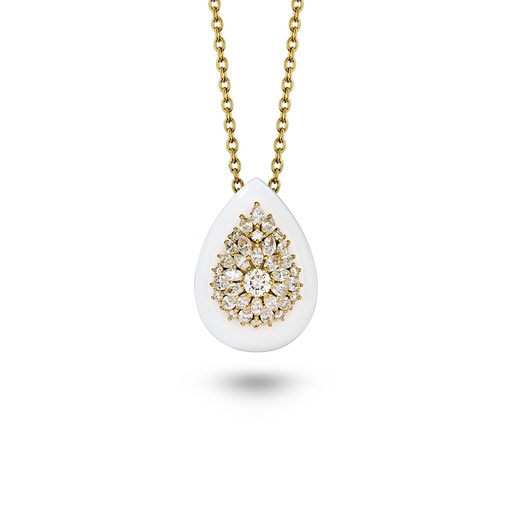 [AN050A-WCEYG-MR#8192] Daisy Pear-Shape White Ceramic Necklace