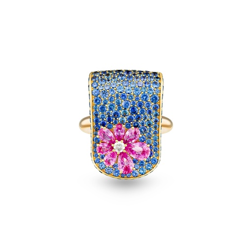 [Eden Blue Sapphire Ring With Pink Sapphire And Diamond Flower#8330] Eden Blue Sapphire Ring With Pink Sapphire And Diamond Flower