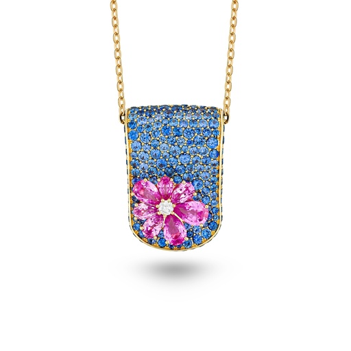 [Eden Blue Sapphire Neckalce With Pink Sapphire And Diamond Flower#8333] Eden Blue Sapphire Neckalce With Pink Sapphire And Diamond Flower