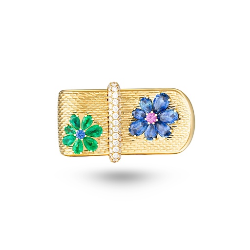 [Eden Flinking Ring With Emerald, Blue And Pink Sapphire Flower#8336] Eden Flinking Ring With Emerald, Blue And Pink Sapphire Flower