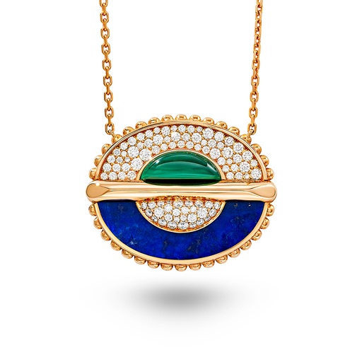 [AN045A-MLLPPG-MR#8366] As Above So Below Necklace In Malachite, Lapis Lazuli And Diamonds