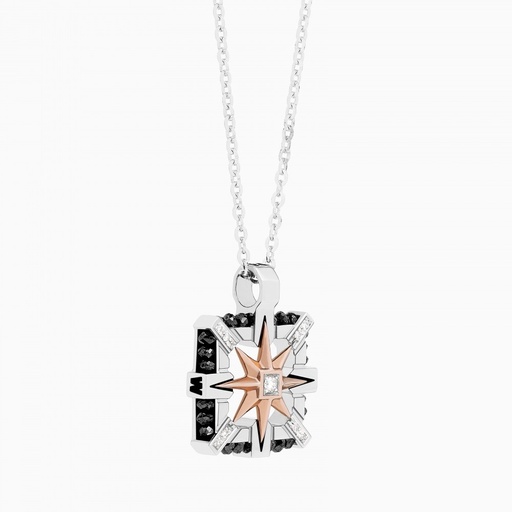 [EC520-BR#9085] Zancan White Gold Necklace With Iconic Wind Rose