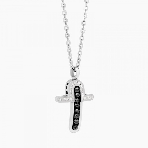 [EC151MB#9110] Zancan White Gold Necklace With Cross And Diamonds