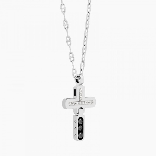 [EC186MB#9113] Zancan White Gold Necklace With Cross And Diamonds