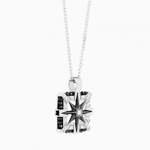 [EC520-BN#9119] Zancan White Gold Necklace With Iconic Wind Rose