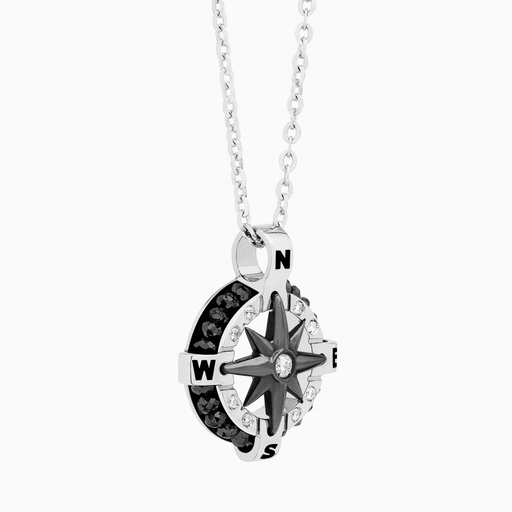[EC521-BN#9120] Zancan White Gold Necklace With Iconic Wind Rose