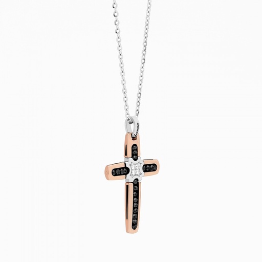 [EC523-RB#9122] Zancan White Gold Necklace With Cross And Diamonds